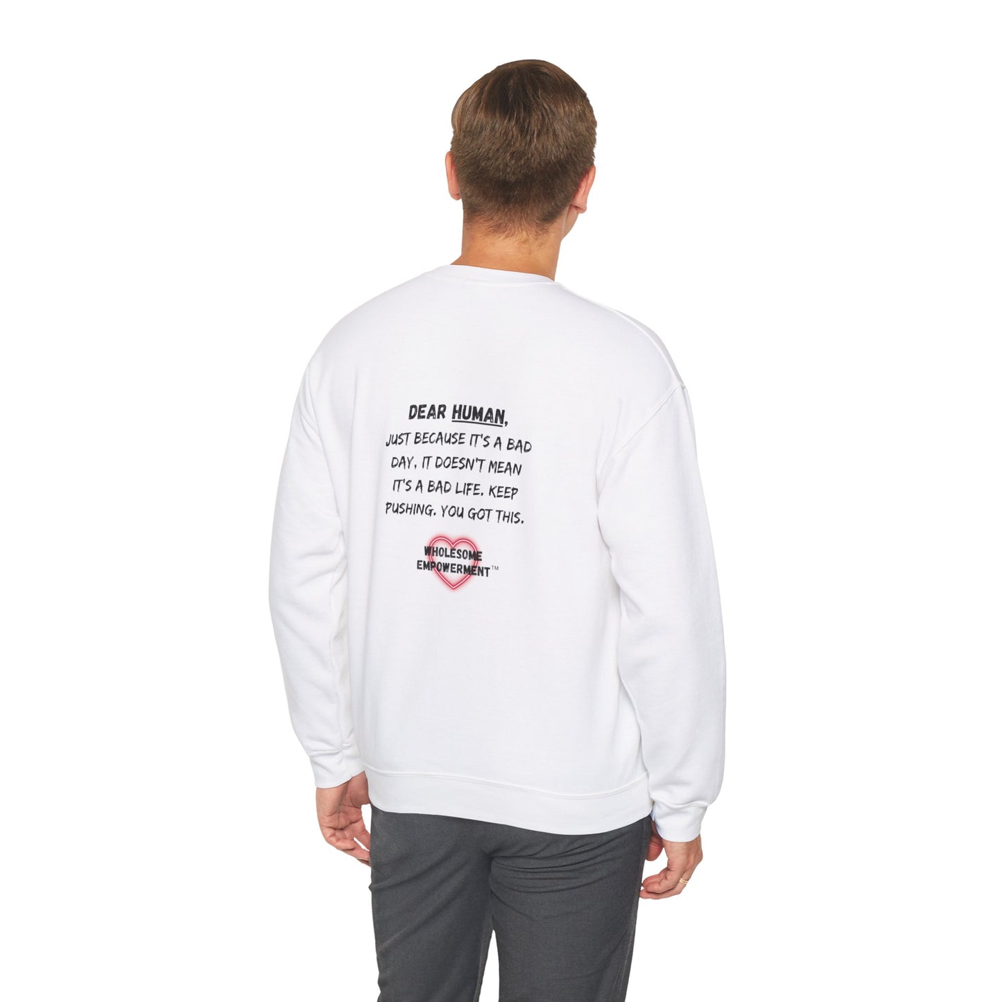 Time Traveler Marshmallow Empowering Unisex Heavy Blend™ Crewneck Sweatshirt - 'Temporary Feelings'