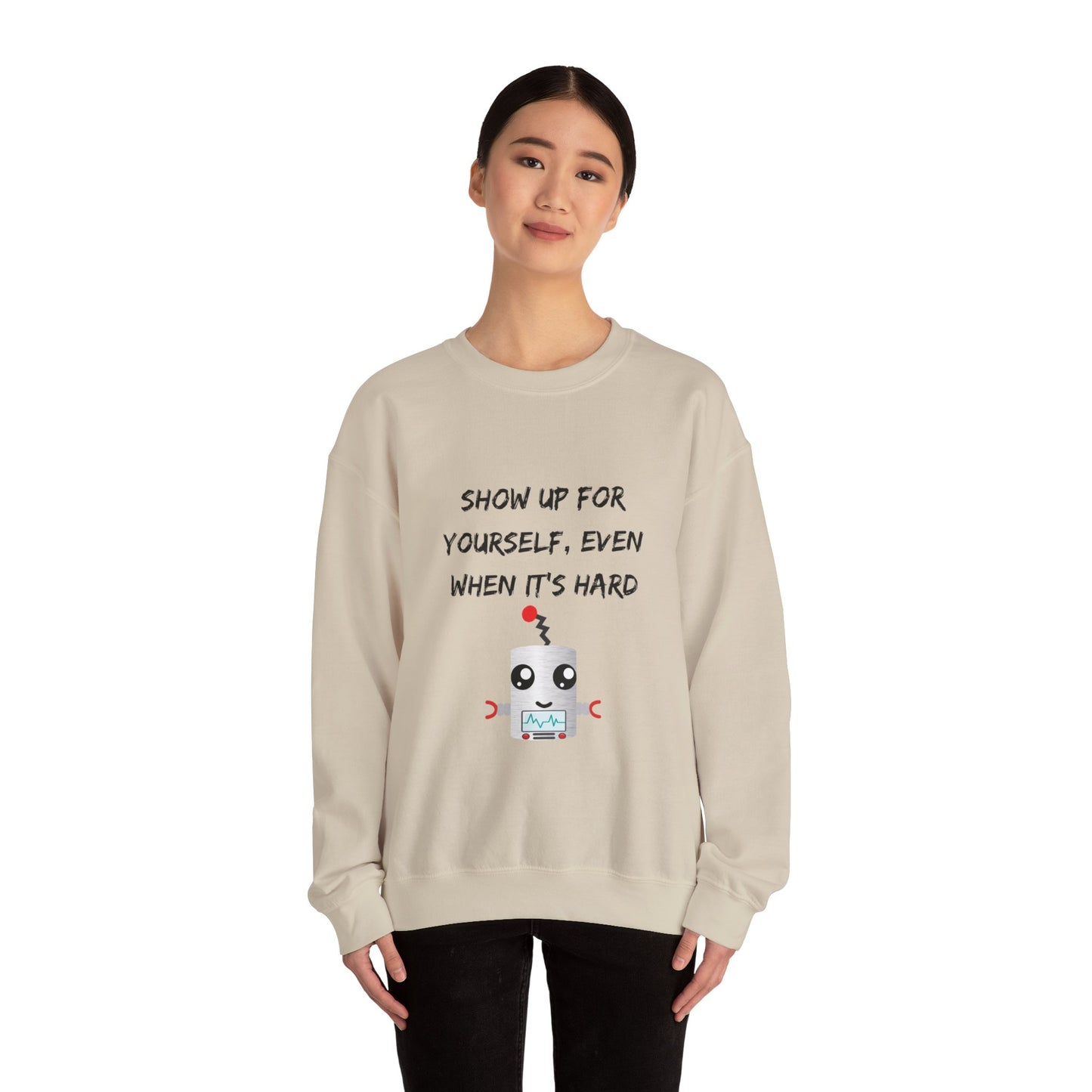 Robot Marshmallow Empowering Unisex Heavy Blend™ Crewneck Sweatshirt - 'Show Up'